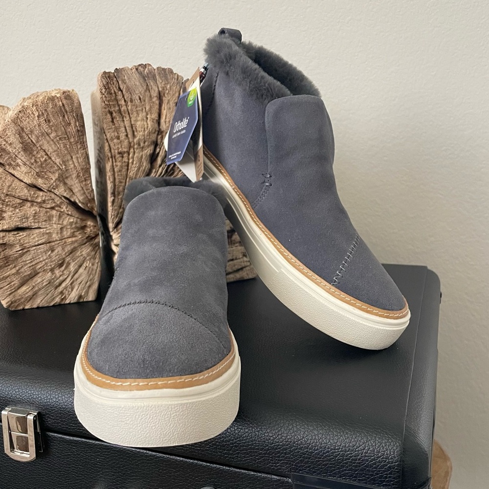 NWT Tom’s Paxton Water Resistant Forged Iron Grey Suede & Fur Lining Size 6